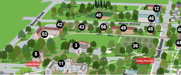 image of campus map showing visitor parking areas for the College of ۿ۴ý Art Museum